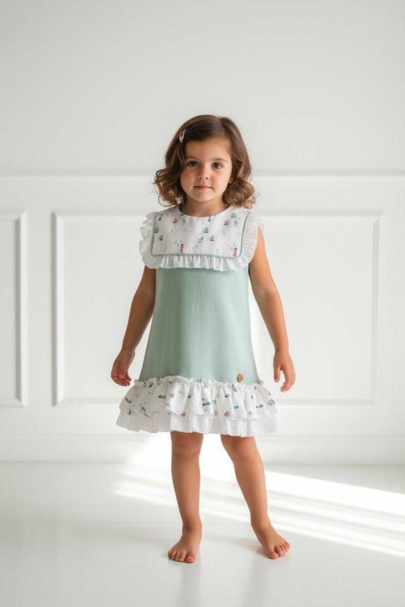 M&J x Granlei "Marina" Sage Green Knit Sailboat Dress - Millie and John