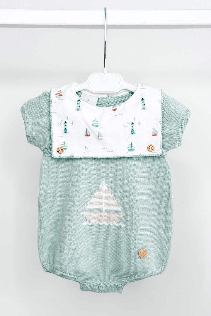 M&amp;J x Granlei "Nico" Sage Green Knit Sailboat Romper - Millie and John