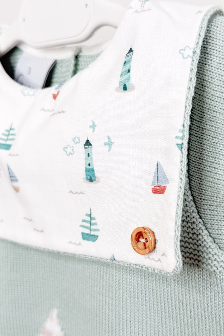 M&amp;J x Granlei "Nico" Sage Green Knit Sailboat Romper - Millie and John