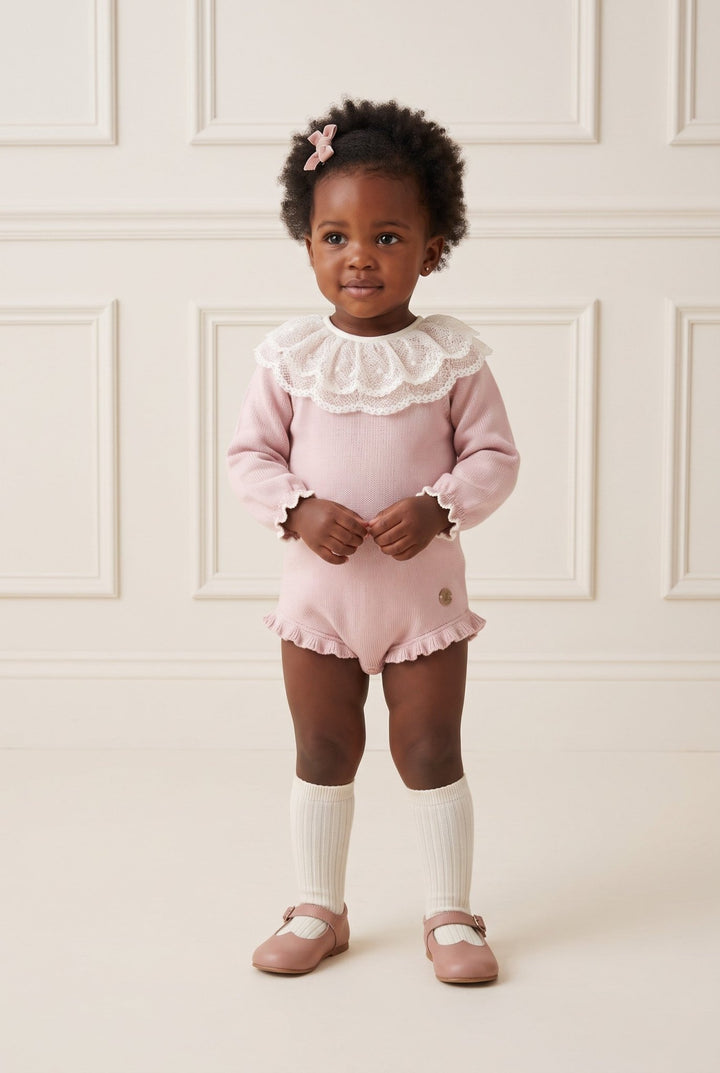 M&amp;J x Granlei "Ottilie" Dusky Pink Fair Isle Knitted Shortie - Millie and John