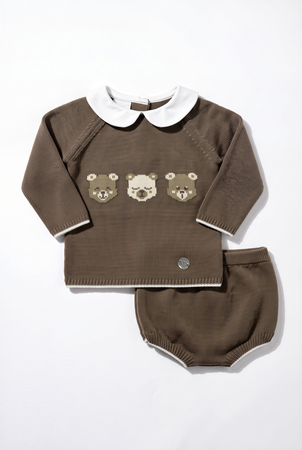 M&J x Granlei "Percy" Chocolate Brown Teddy Bear Knitted Top & Jam Pants - Millie and John
