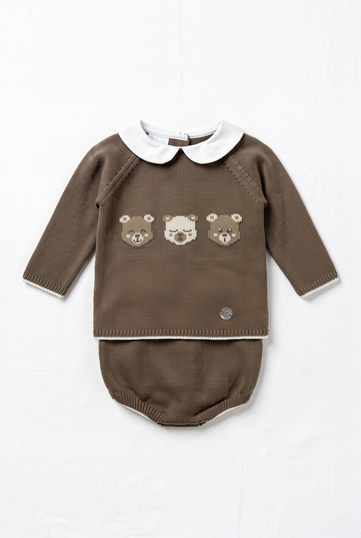 M&amp;J x Granlei "Percy" Chocolate Brown Teddy Bear Knitted Top &amp; Jam Pants - Millie and John