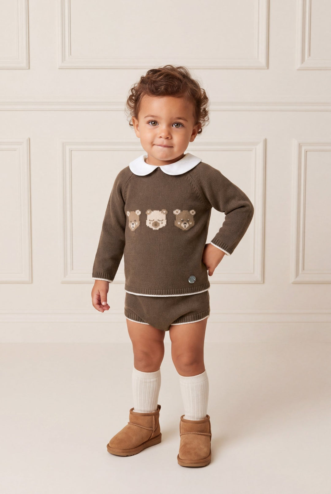 M&amp;J x Granlei "Percy" Chocolate Brown Teddy Bear Knitted Top &amp; Jam Pants - Millie and John