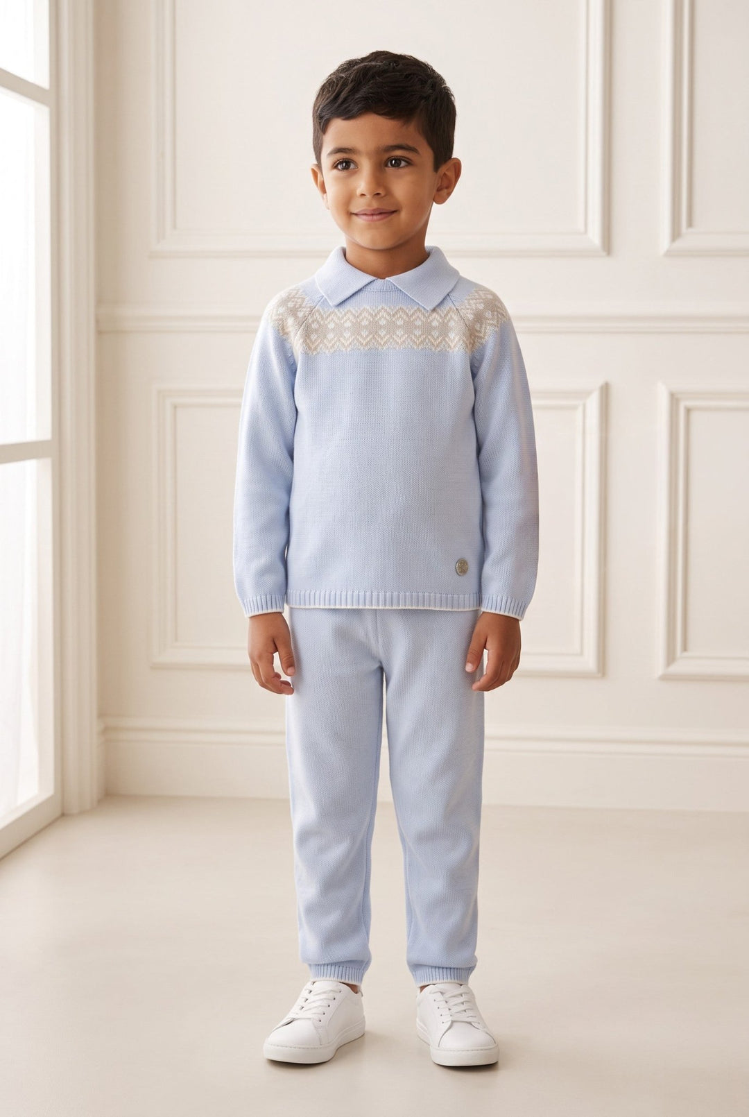M&J x Granlei "Raffy" Baby Blue Fair Isle Knitted Outfit - Millie and John