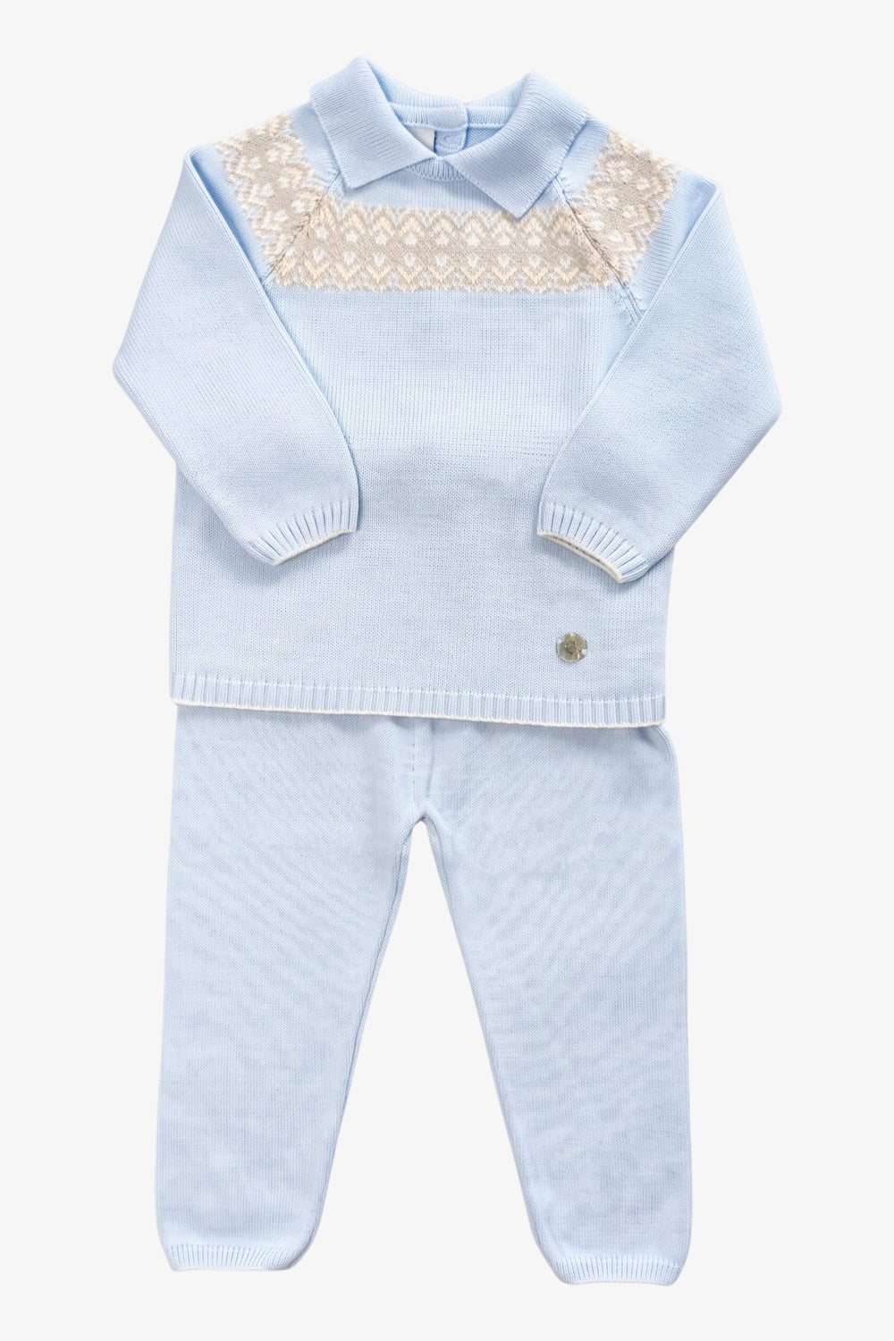 M&J x Granlei "Raffy" Baby Blue Fair Isle Knitted Outfit - Millie and John