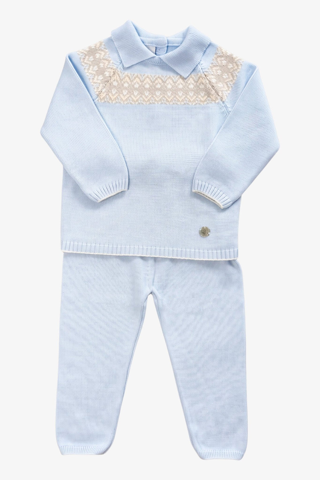 M&amp;J x Granlei "Raffy" Baby Blue Fair Isle Knitted Outfit - Millie and John