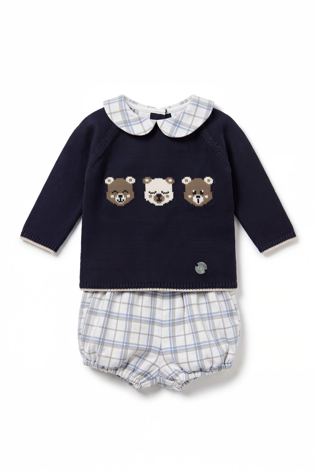 M&amp;J x Granlei "Stanley" Navy Teddy Bear Knitted Top &amp; Tartan Jam Pants - Millie and John