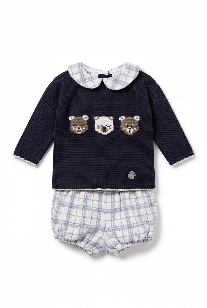M&amp;J x Granlei "Stanley" Navy Teddy Bear Knitted Top &amp; Tartan Jam Pants - Millie and John