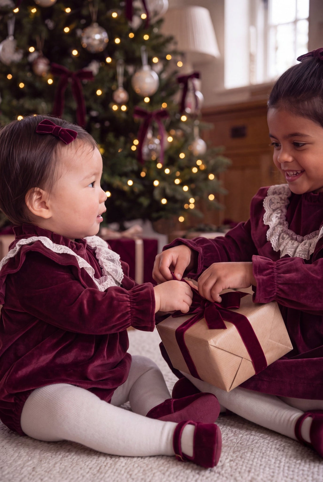 M&amp;J x Puro Mimo "Alina" Burgundy Velvet &amp; Lace Romper - Millie and John