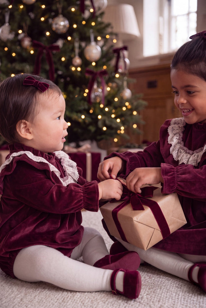 M&amp;J x Puro Mimo "Alina" Burgundy Velvet &amp; Lace Romper - Millie and John