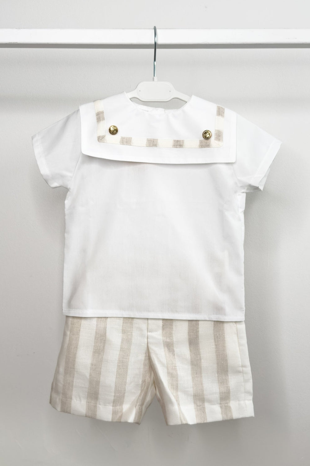 M&J x Puro Mimo "Archie" Beige Stripe Sailor Shirt & Shorts - Millie and John