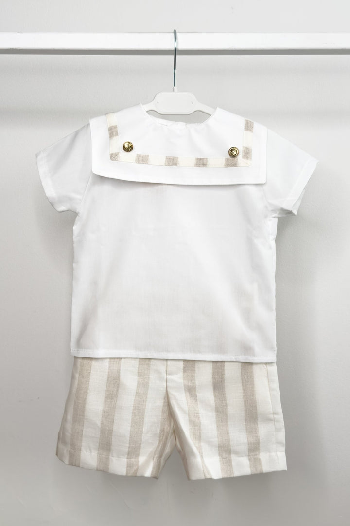 M&amp;J x Puro Mimo "Archie" Beige Stripe Sailor Shirt &amp; Shorts - Millie and John