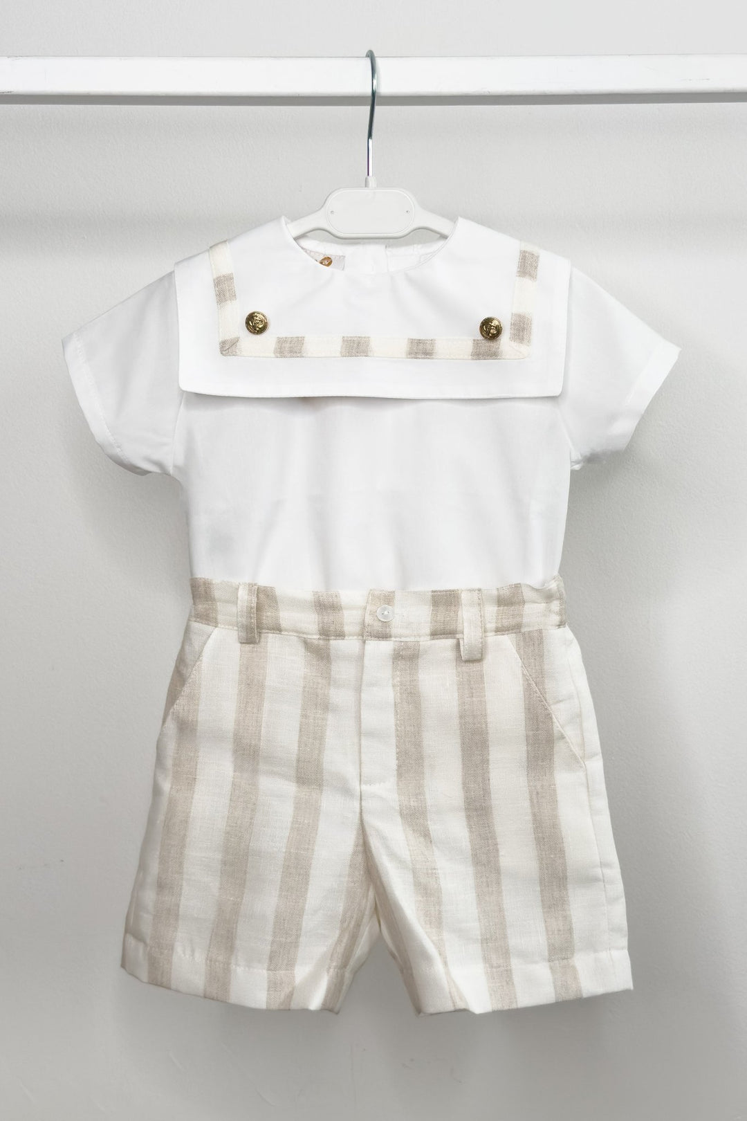 M&amp;J x Puro Mimo "Archie" Beige Stripe Sailor Shirt &amp; Shorts - Millie and John