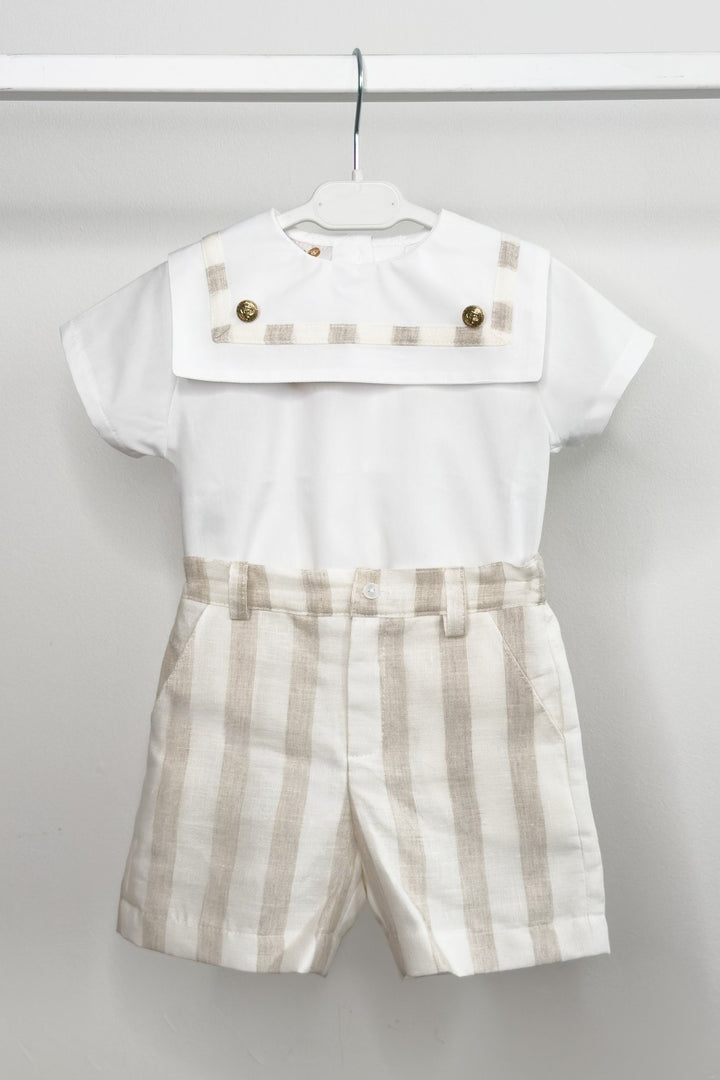 M&amp;J x Puro Mimo "Archie" Beige Stripe Sailor Shirt &amp; Shorts - Millie and John