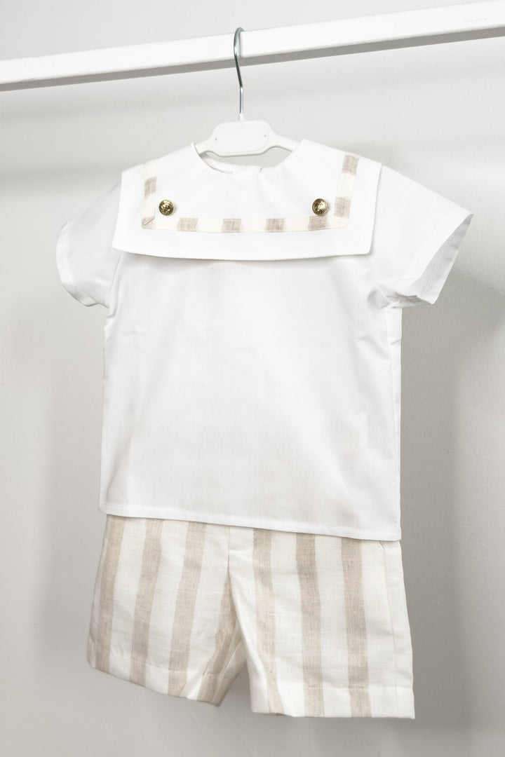 M&amp;J x Puro Mimo "Archie" Beige Stripe Sailor Shirt &amp; Shorts - Millie and John