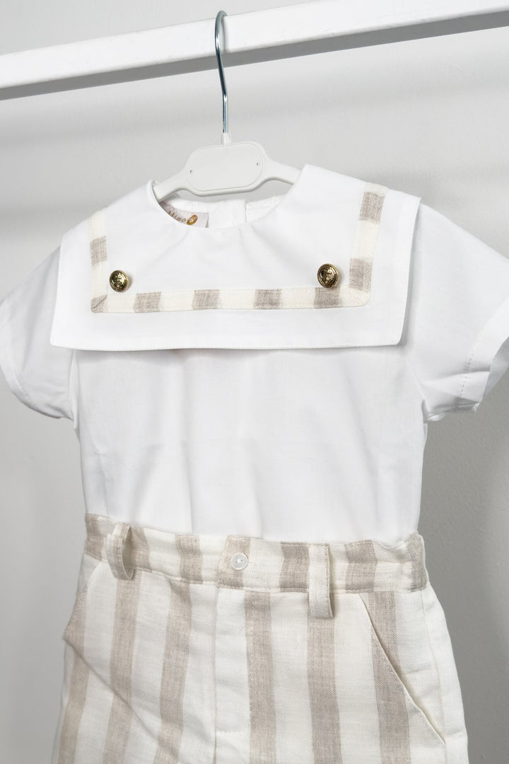 M&amp;J x Puro Mimo "Archie" Beige Stripe Sailor Shirt &amp; Shorts - Millie and John