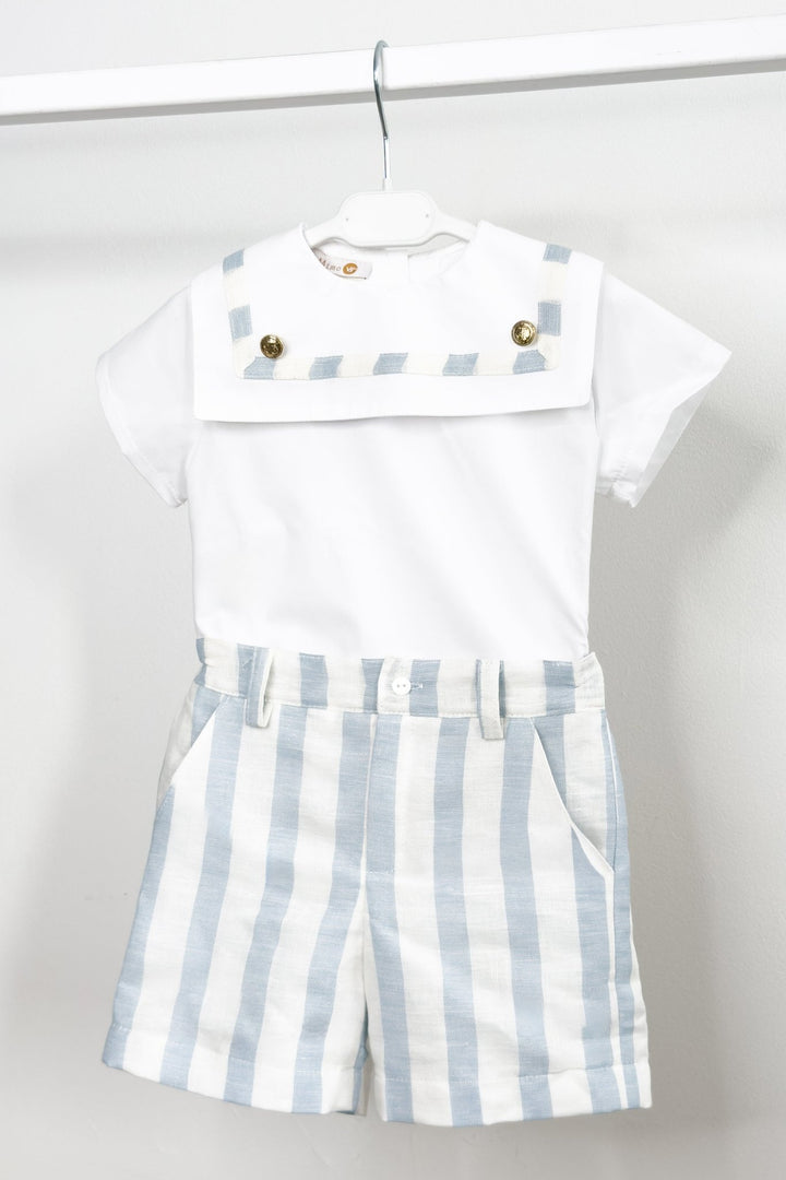 M&amp;J x Puro Mimo "Archie" Blue Stripe Sailor Shirt &amp; Shorts - Millie and John
