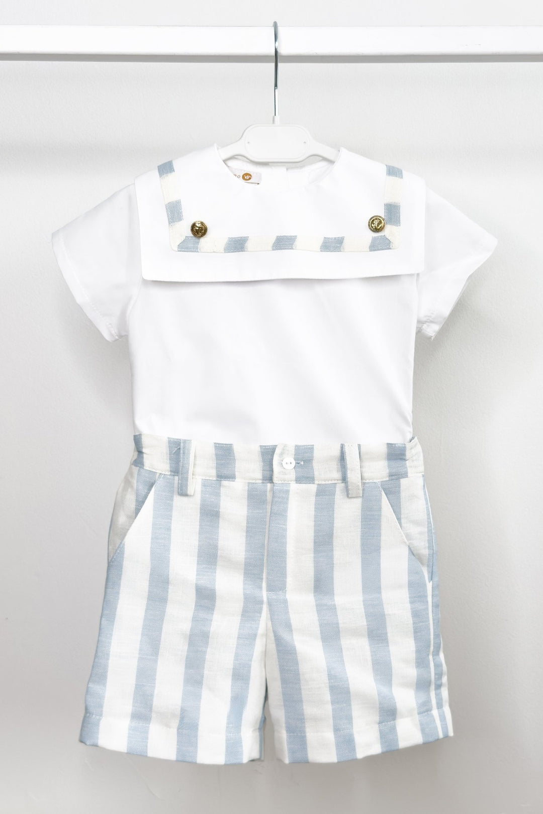 M&amp;J x Puro Mimo "Archie" Blue Stripe Sailor Shirt &amp; Shorts - Millie and John