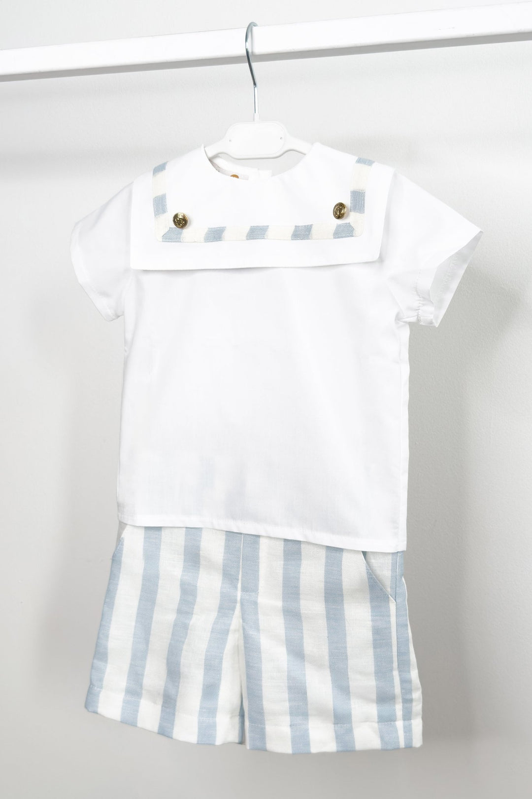 M&amp;J x Puro Mimo "Archie" Blue Stripe Sailor Shirt &amp; Shorts - Millie and John