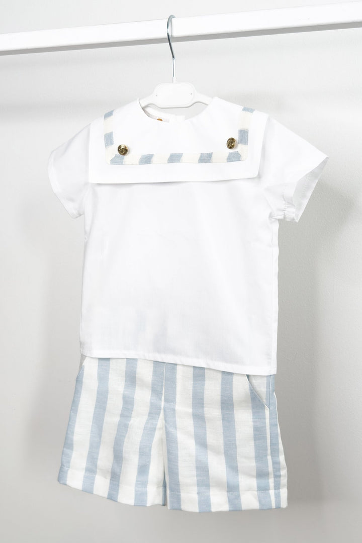 M&amp;J x Puro Mimo "Archie" Blue Stripe Sailor Shirt &amp; Shorts - Millie and John