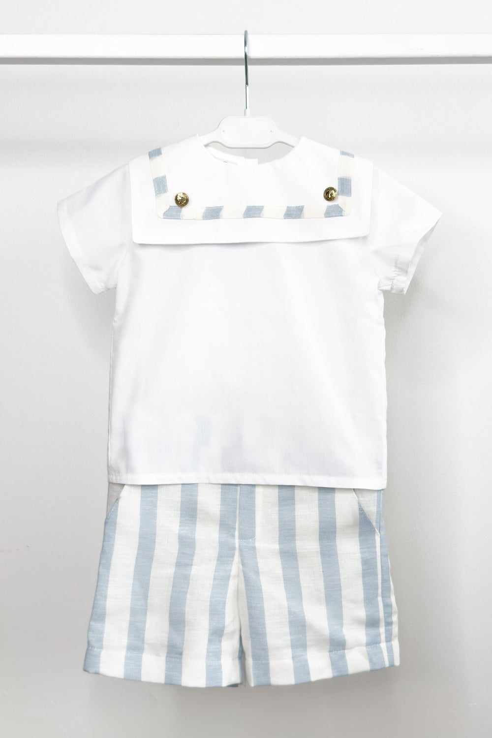 M&J x Puro Mimo "Archie" Blue Stripe Sailor Shirt & Shorts - Millie and John