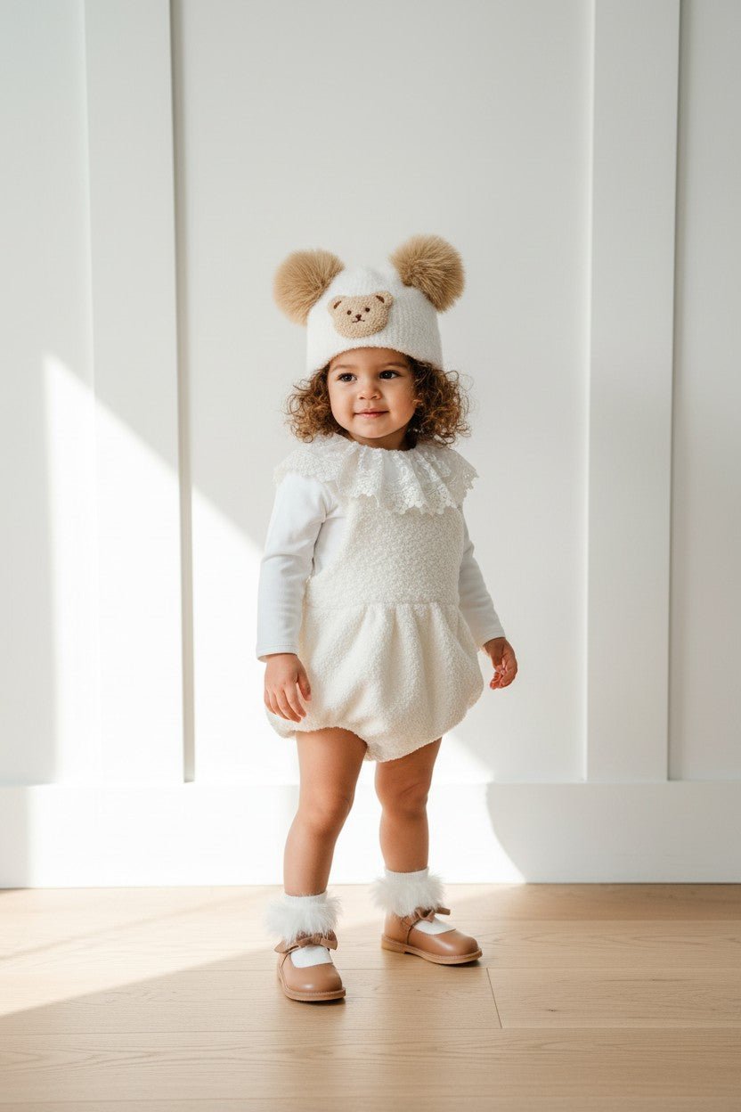 M&J x Puro Mimo "Carey" Ivory Bouclé Dungaree Romper - Millie and John