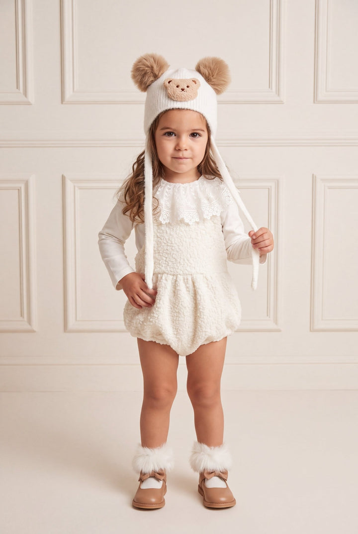 M&amp;J x Puro Mimo "Carey" Ivory Bouclé Dungaree Romper - Millie and John