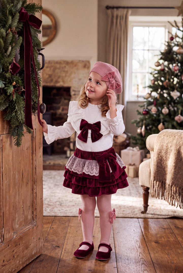 M&amp;J x Puro Mimo "Delilah" Ivory Blouse &amp; Burgundy Velvet Skirt - Millie and John