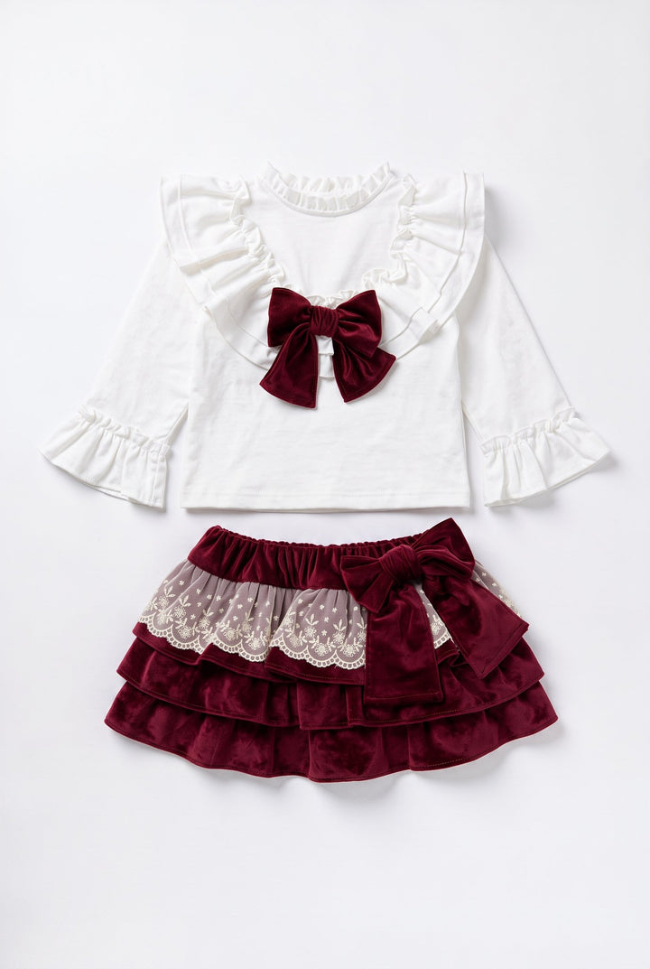 M&amp;J x Puro Mimo "Delilah" Ivory Blouse &amp; Burgundy Velvet Skirt - Millie and John
