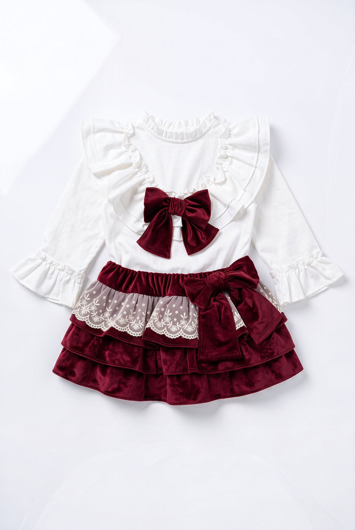 M&amp;J x Puro Mimo "Delilah" Ivory Blouse &amp; Burgundy Velvet Skirt - Millie and John