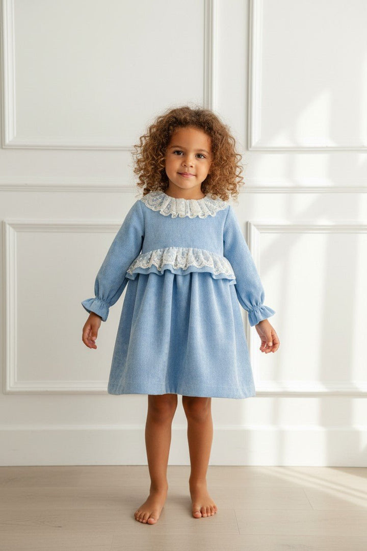 M&amp;J x Puro Mimo "Elara" Powder Blue Needlecord Lace Dress - Millie and John