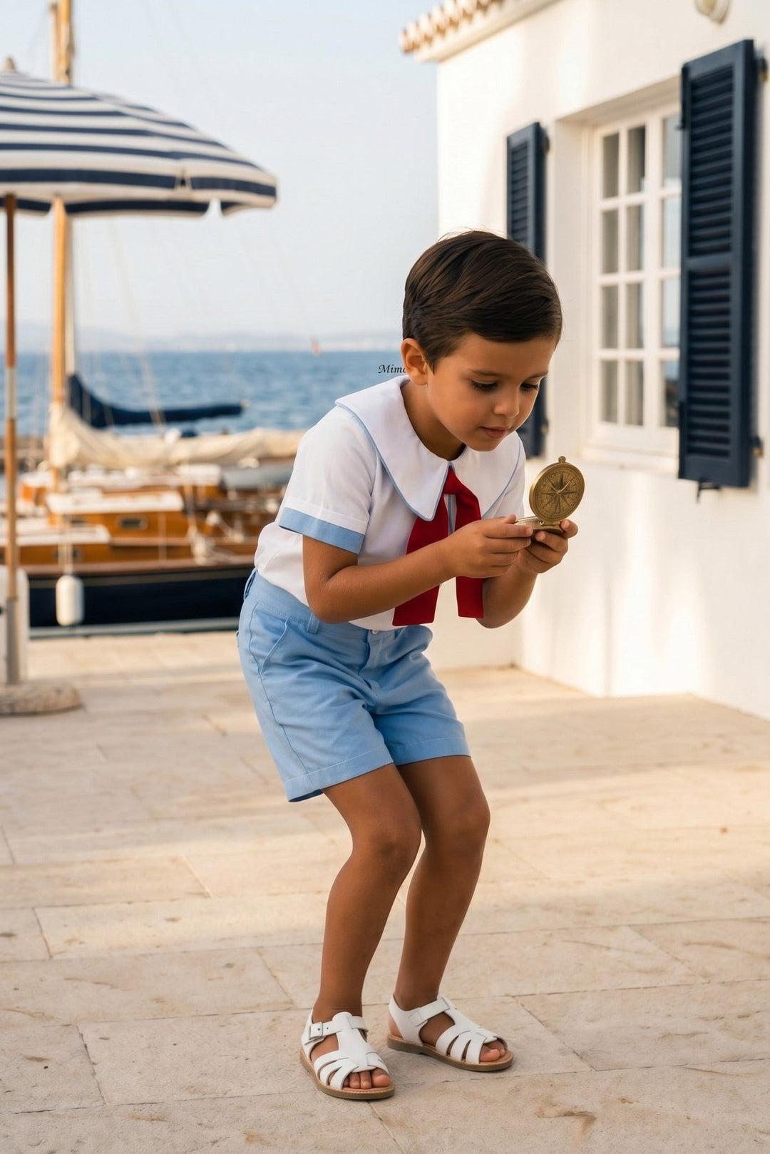 M&amp;J x Puro Mimo "Francis" Blue &amp; Red Sailor Shirt &amp; Shorts - Millie and John