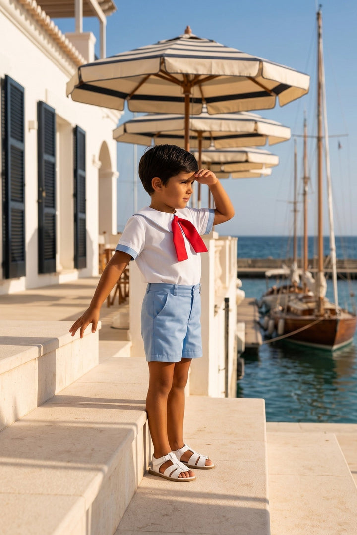M&amp;J x Puro Mimo "Francis" Blue &amp; Red Sailor Shirt &amp; Shorts - Millie and John