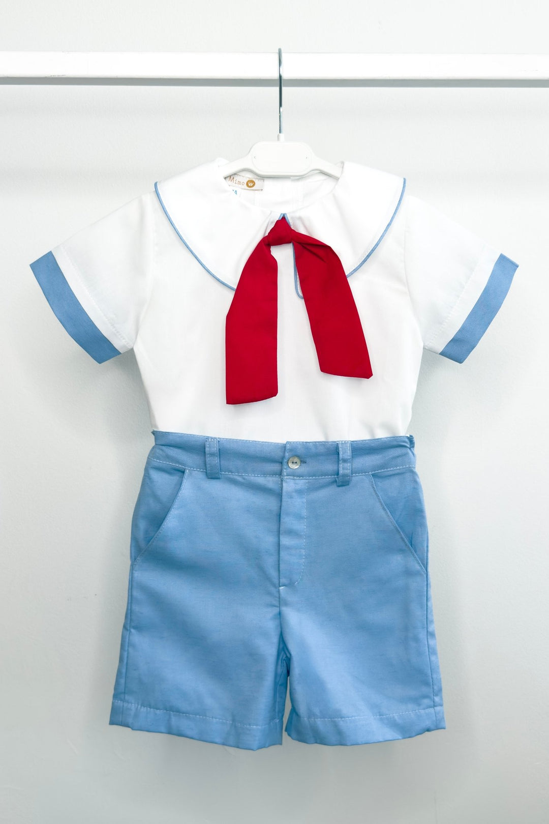 M&amp;J x Puro Mimo "Francis" Blue &amp; Red Sailor Shirt &amp; Shorts - Millie and John