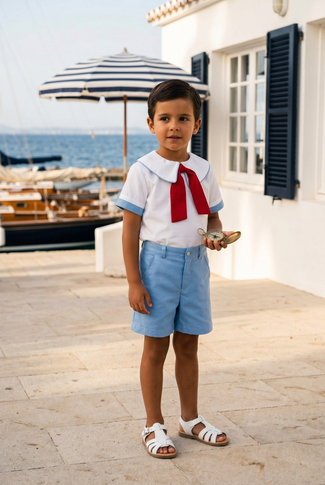 M&amp;J x Puro Mimo "Francis" Blue &amp; Red Sailor Shirt &amp; Shorts - Millie and John