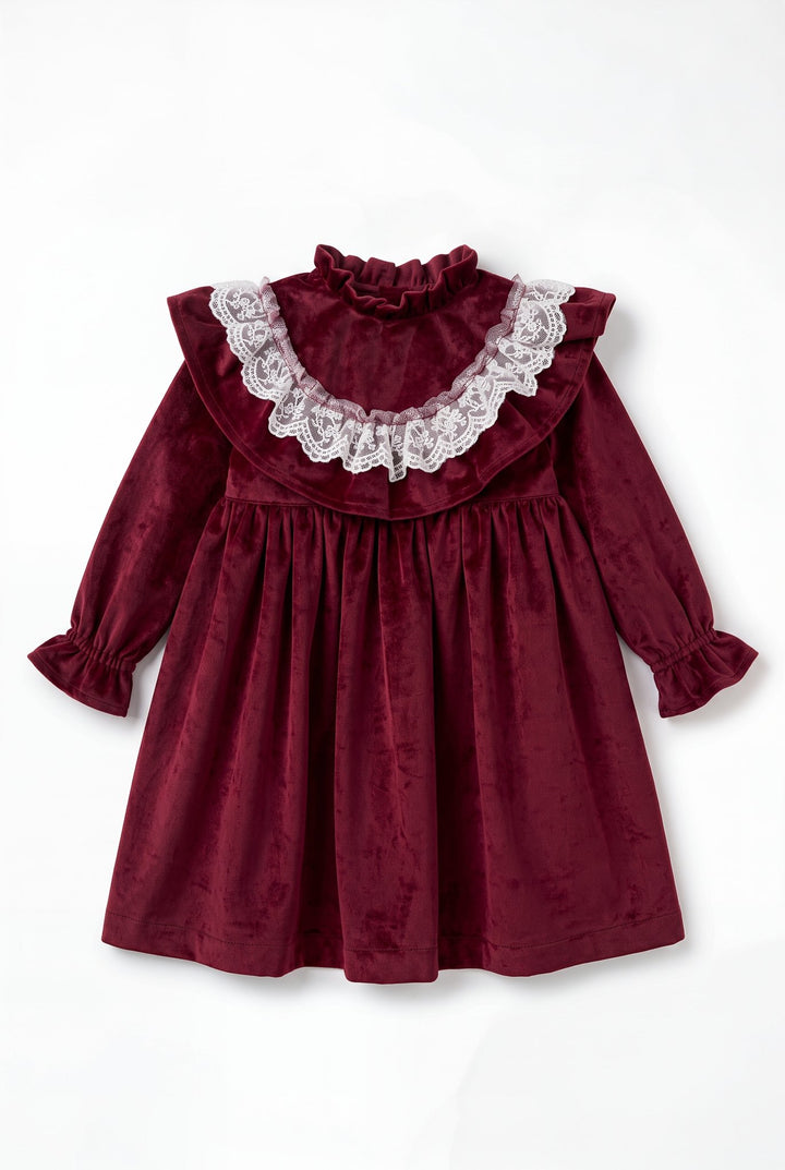 M&amp;J x Puro Mimo "Genevieve" Burgundy Velvet &amp; Lace Dress - Millie and John