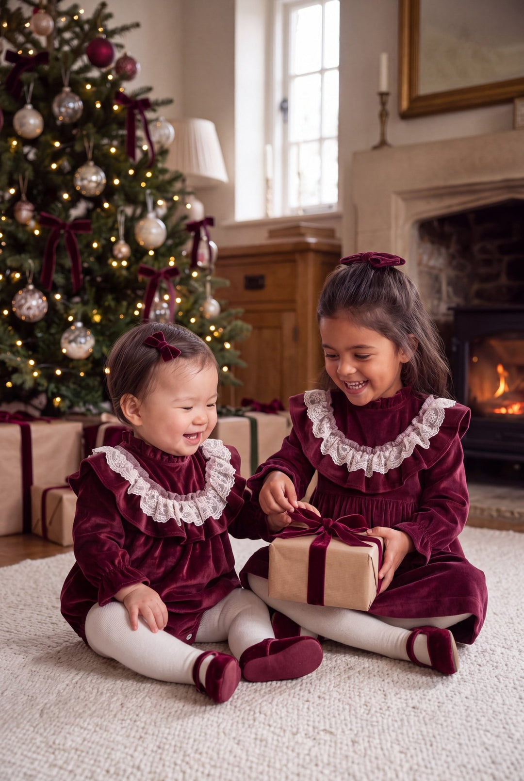 M&amp;J x Puro Mimo "Genevieve" Burgundy Velvet &amp; Lace Dress - Millie and John