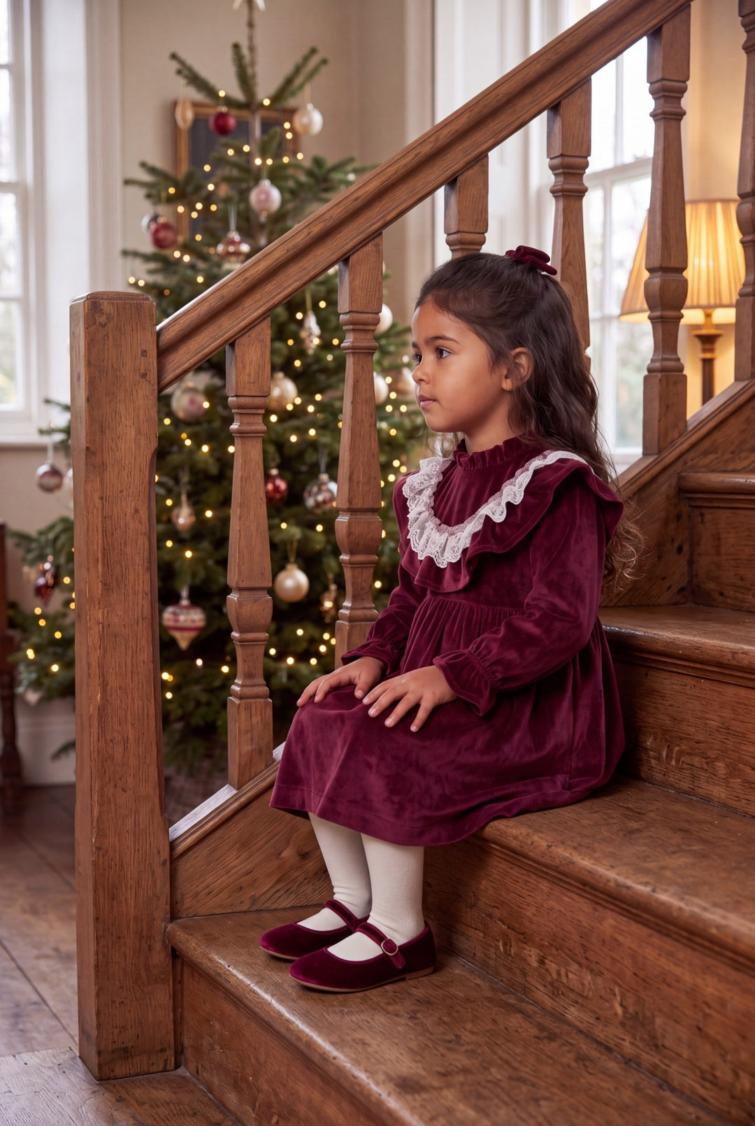 M&amp;J x Puro Mimo "Genevieve" Burgundy Velvet &amp; Lace Dress - Millie and John