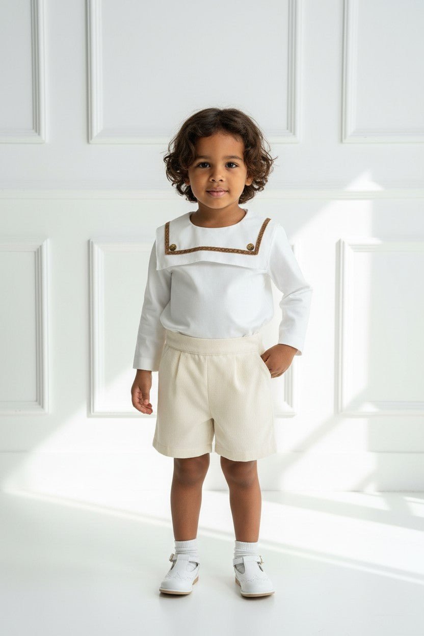 M&J x Puro Mimo "Hudson" Cream Cord Sailor Shirt & Shorts - Millie and John