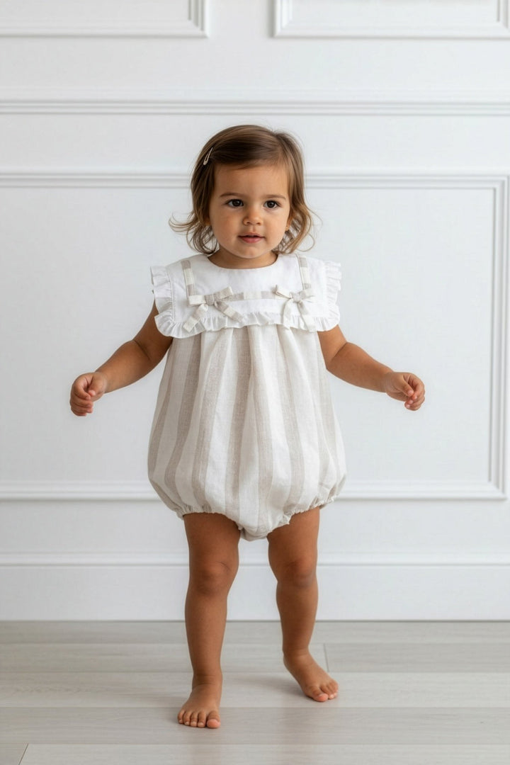 M&amp;J x Puro Mimo "Isabella" Beige Stripe Romper - Millie and John