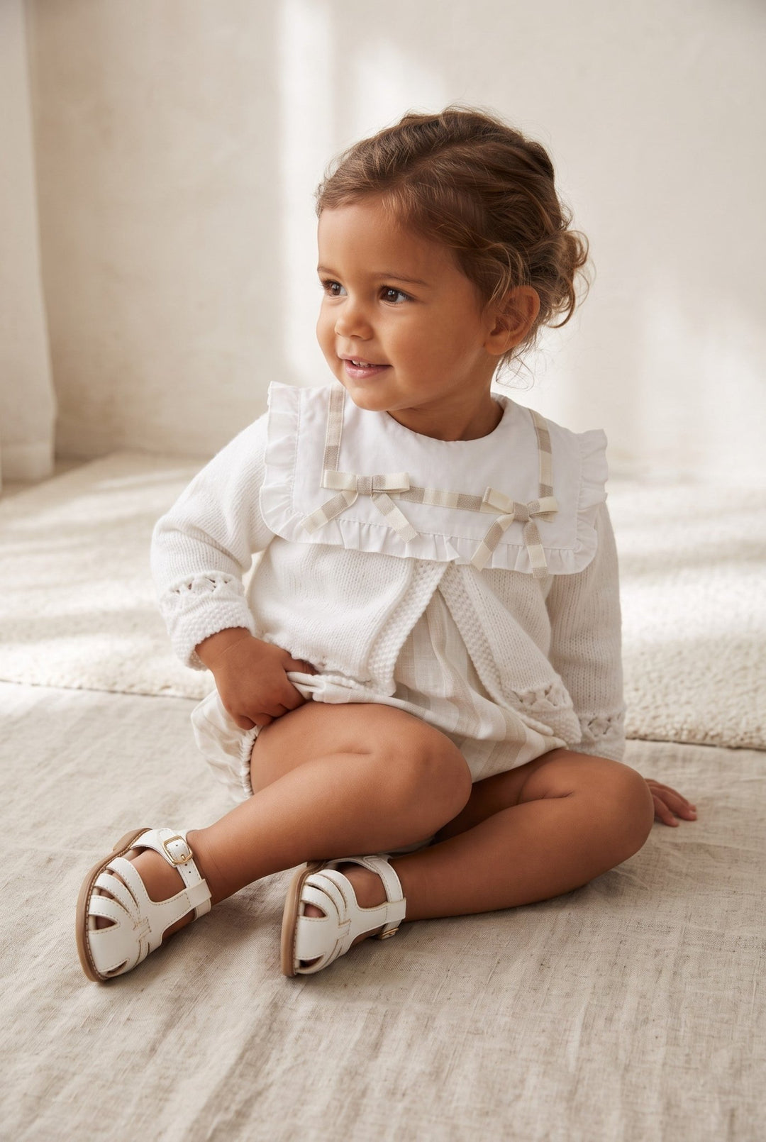 M&J x Puro Mimo "Isabella" Beige Stripe Romper - Millie and John