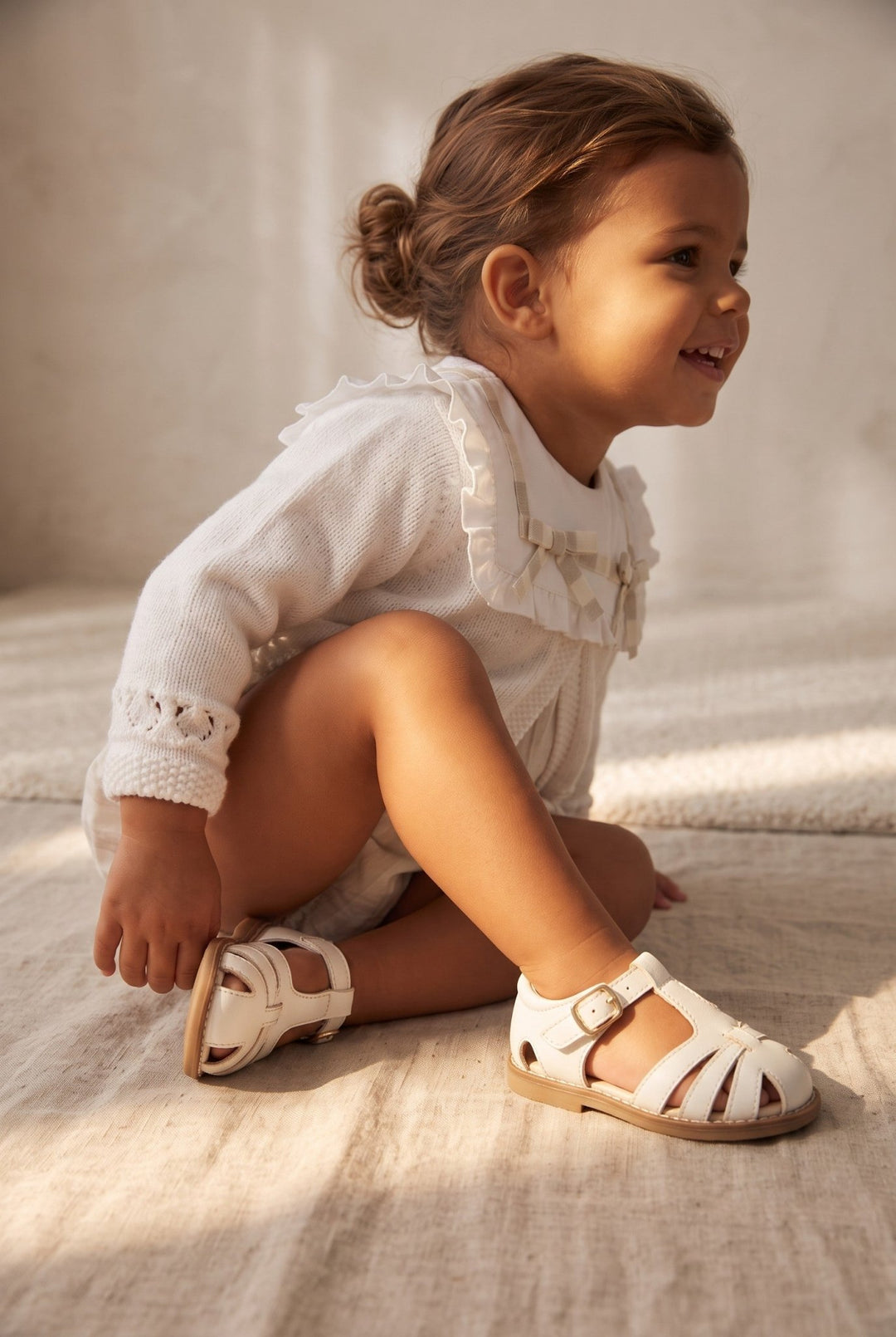M&amp;J x Puro Mimo "Isabella" Beige Stripe Romper - Millie and John