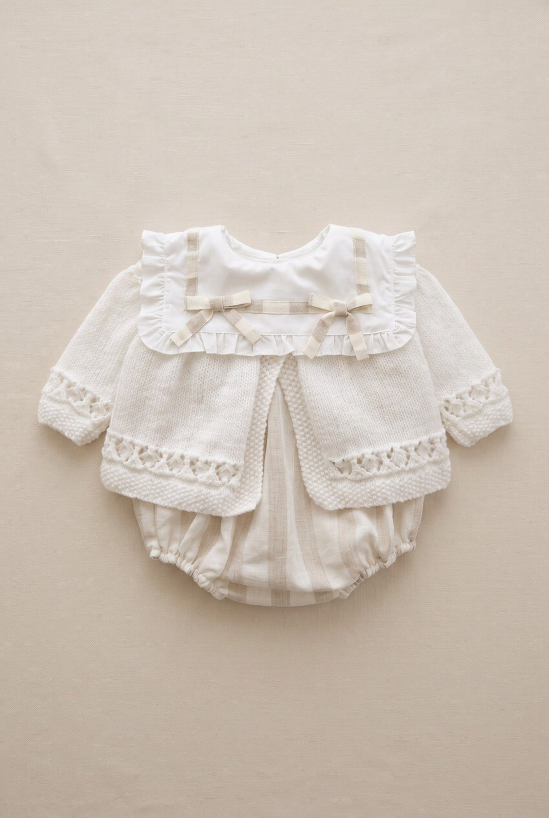 M&amp;J x Puro Mimo "Isabella" Beige Stripe Romper - Millie and John