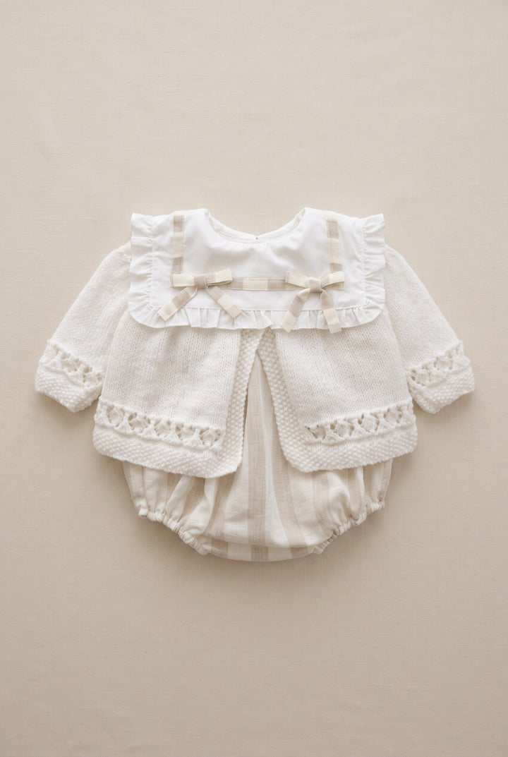 M&amp;J x Puro Mimo "Isabella" Beige Stripe Romper - Millie and John