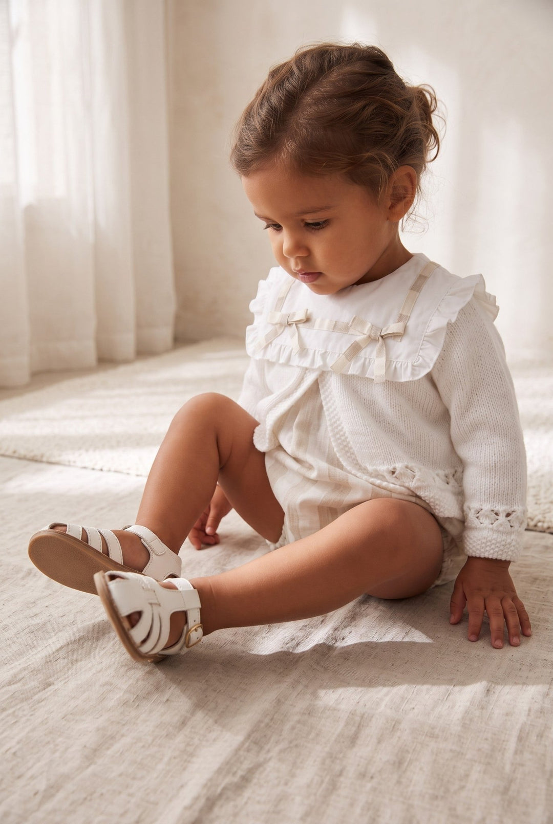 M&amp;J x Puro Mimo "Isabella" Beige Stripe Romper - Millie and John