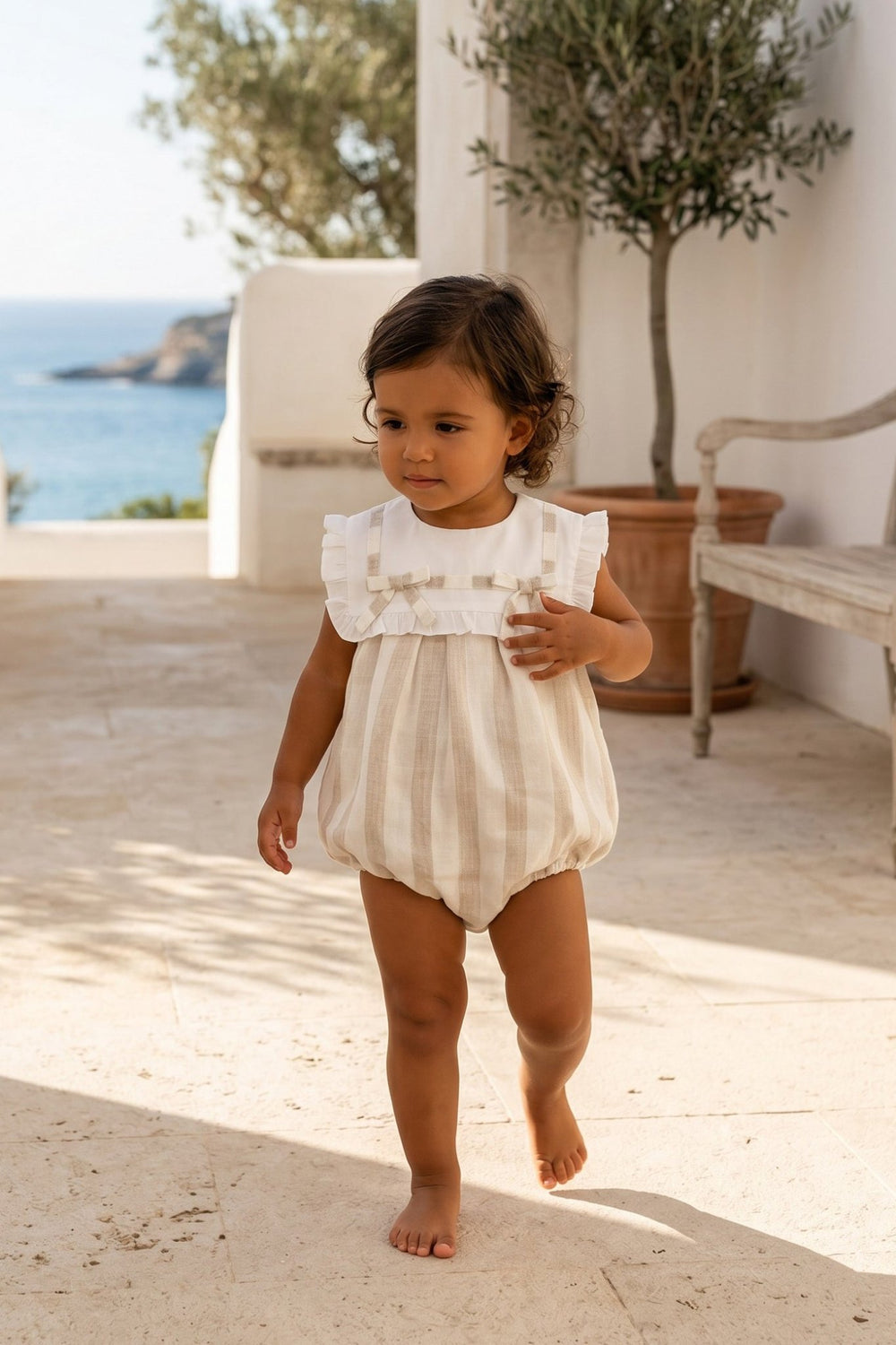 M&J x Puro Mimo "Isabella" Beige Stripe Romper - Millie and John