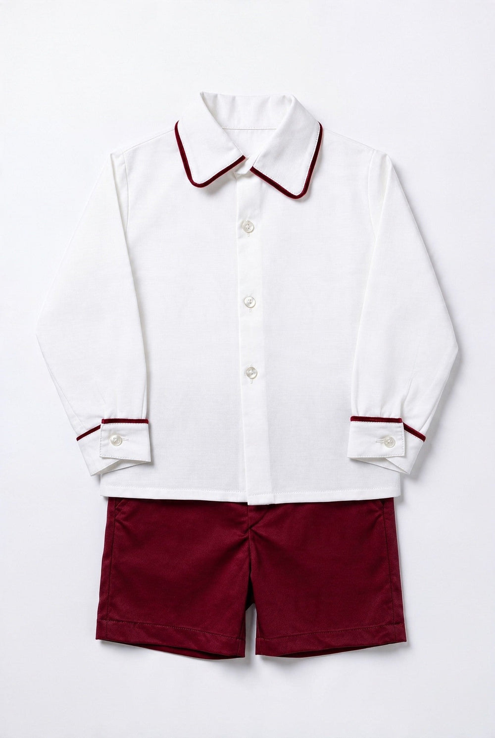 M&J x Puro Mimo "Montgomery" Ivory Shirt & Burgundy Velvet Shorts - Millie and John