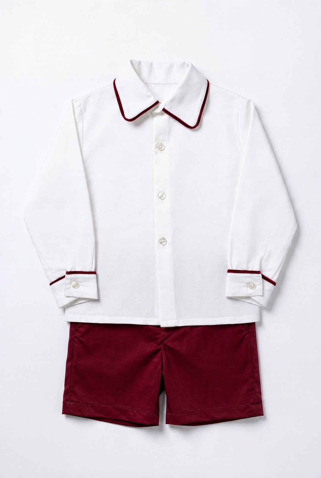 M&amp;J x Puro Mimo "Montgomery" Ivory Shirt &amp; Burgundy Velvet Shorts - Millie and John