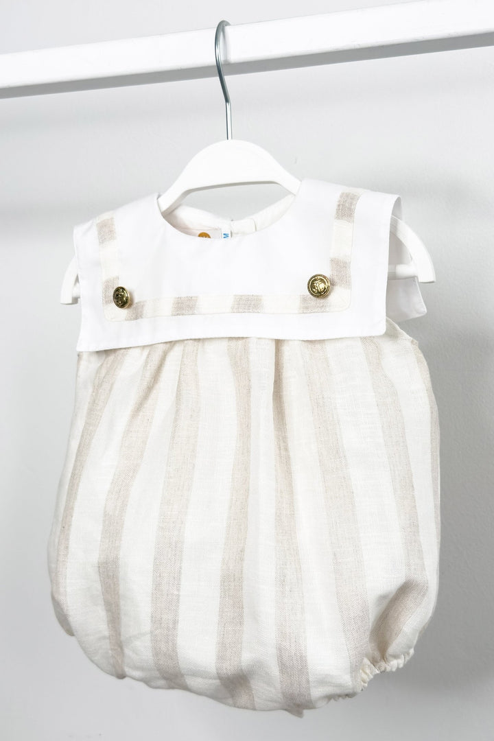 M&amp;J x Puro Mimo "Theodore" Beige Stripe Sailor Romper - Millie and John