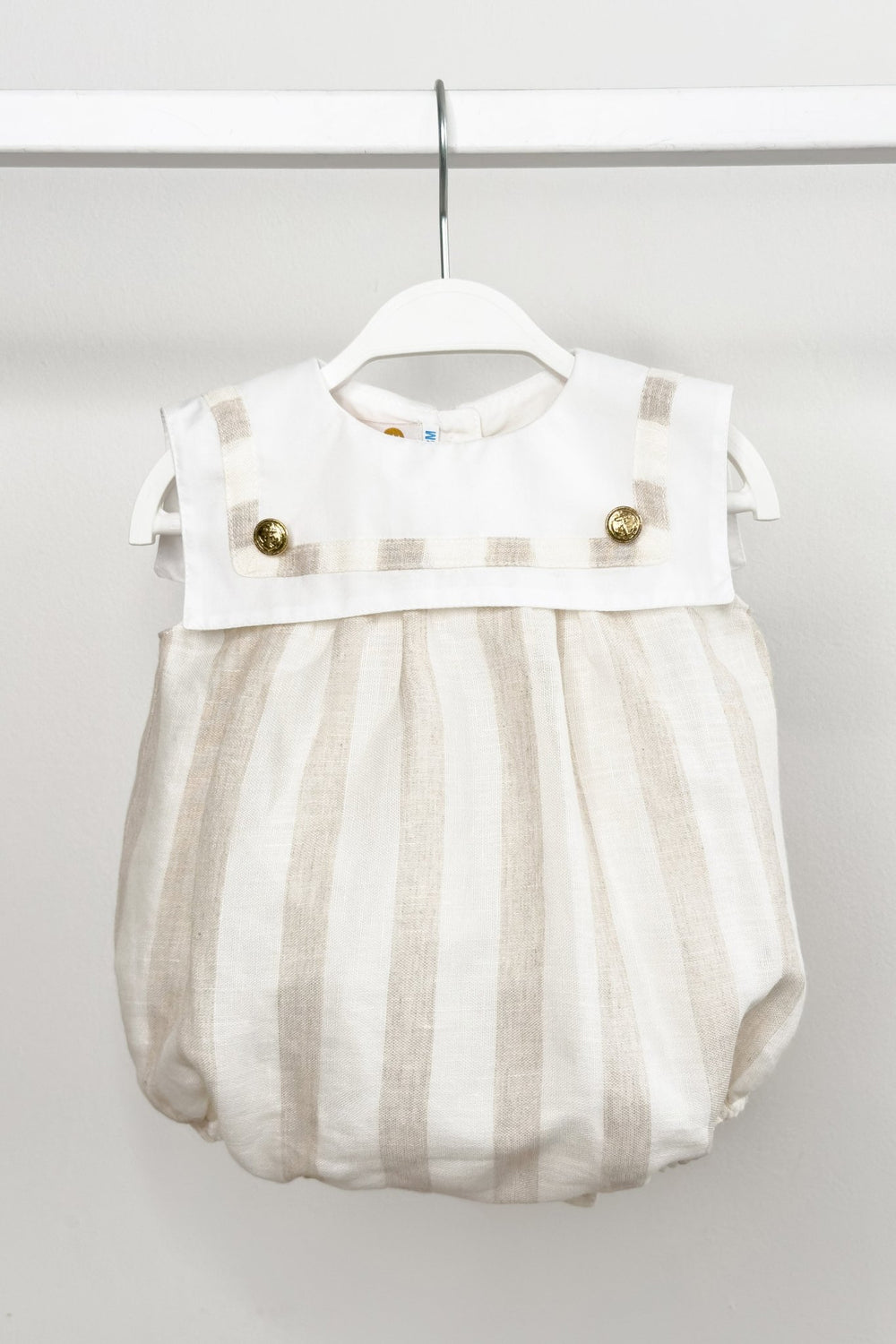 M&J x Puro Mimo "Theodore" Beige Stripe Sailor Romper - Millie and John